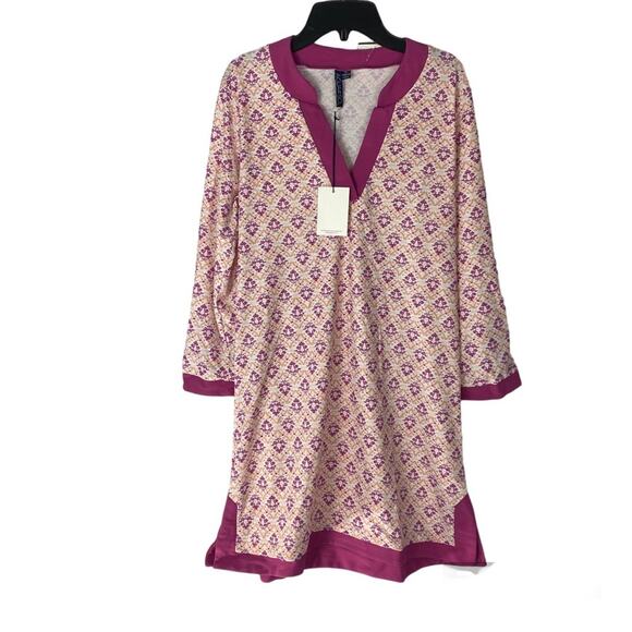 AQUA ET SOL Boho Floral Tunic Dress Swim Cover Up Women M/L Pink UPF50 Beach NWT - Picture 1 of 9